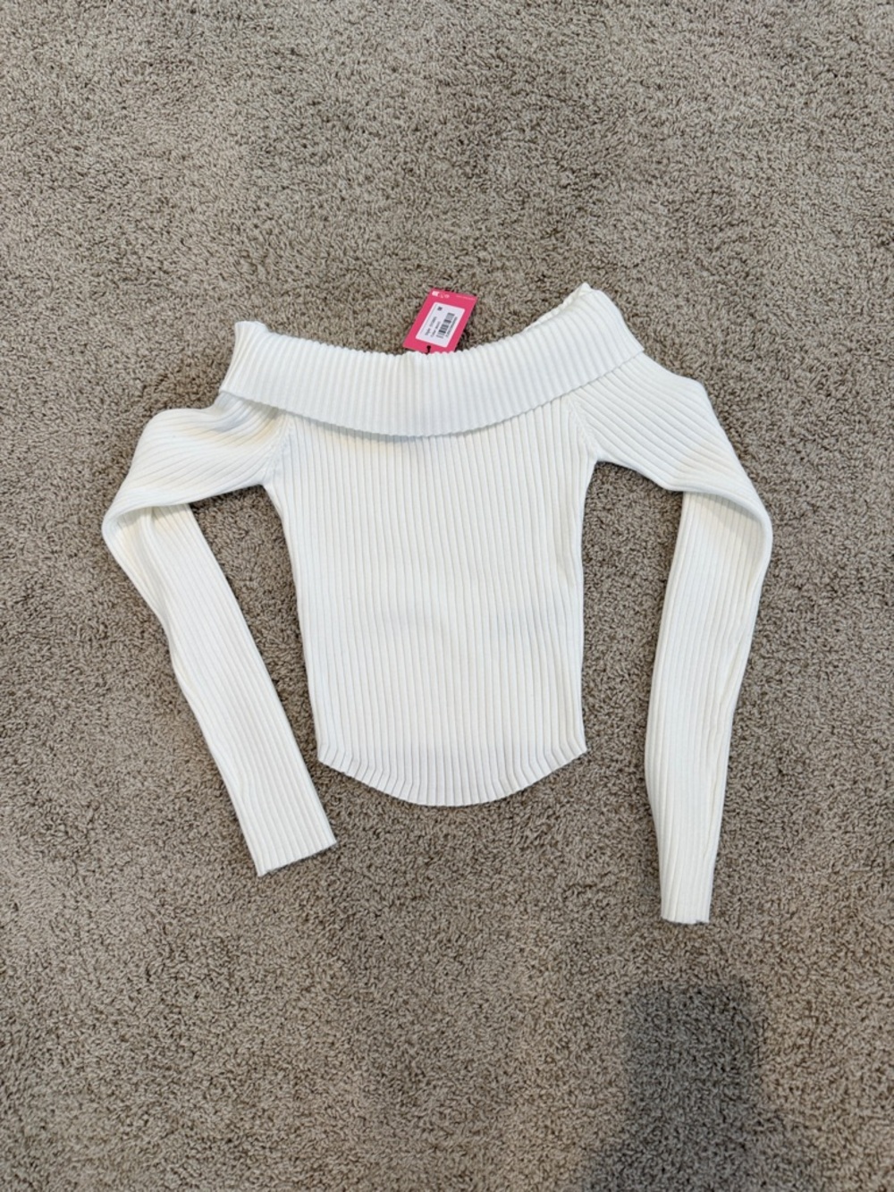 Edikted Off-the-Shoulder Ribbed Sweater Top in White